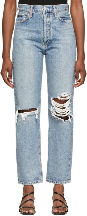 AGOLDE Blue Ripped '90s Pinch Waist High Rise Jeans