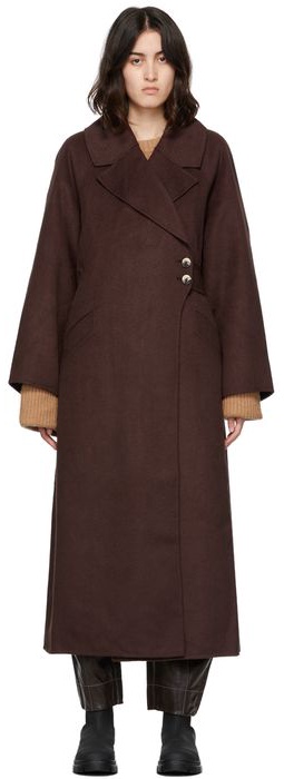 GANNI Recycled Wool Long Belted Coat
