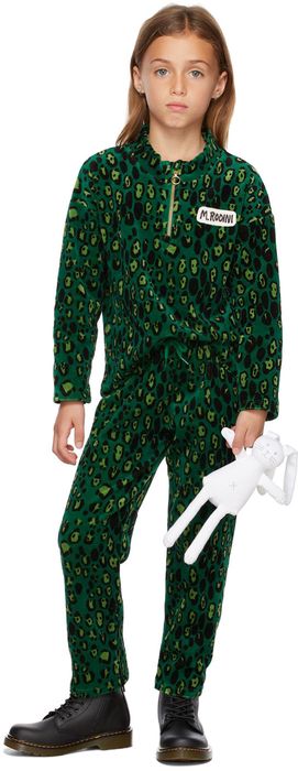 Mini Rodini Kids Green Velour Leopard Trousers