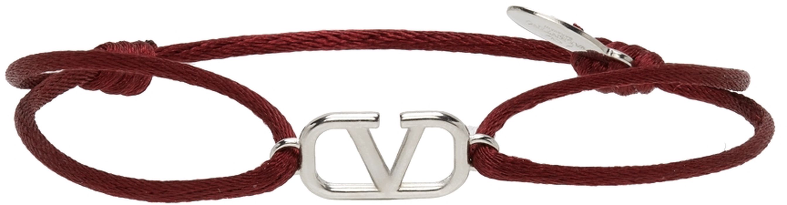 Valentino Garavani Burgundy & Silver VLogo Bracelet