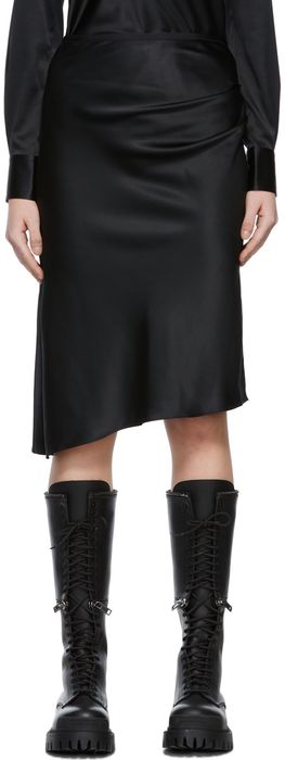 Helmut Lang Black Silk Asymmetric Mid-Length Skirt