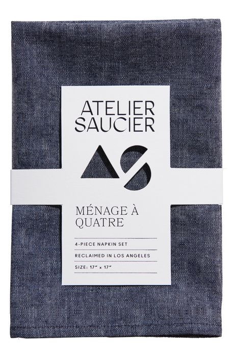 ATELIER SAUCIER Menage a Quatre Set of 4 Reclaimed Chambray Napkins in Japanese Chambray