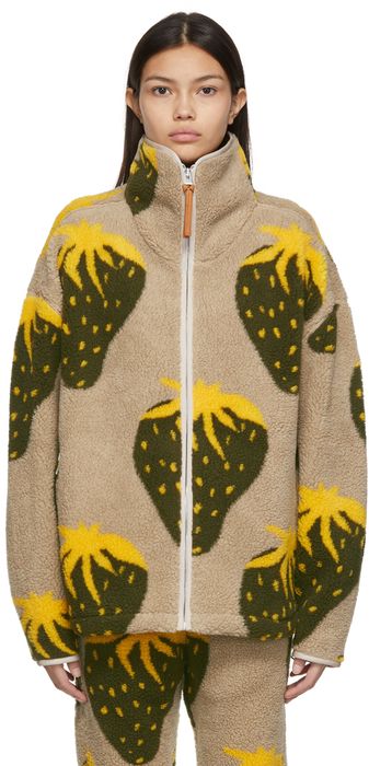 JW Anderson Beige Fleece Strawberry Zip-Up Sweater