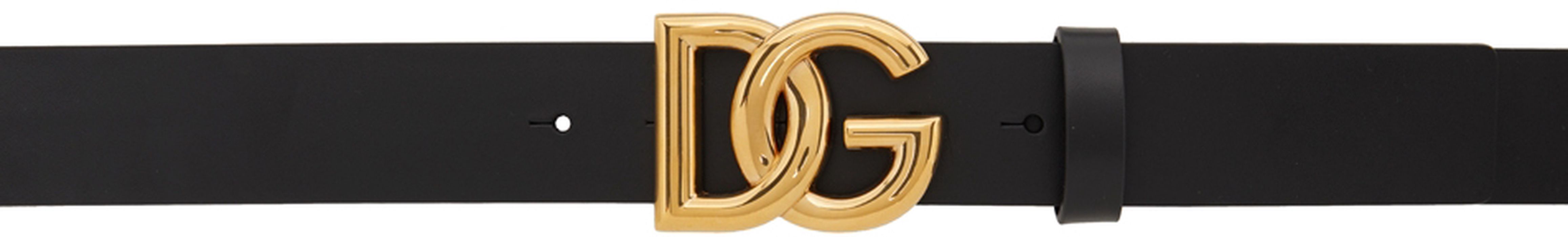 Dolce & Gabbana Black & Gold Leather Crossover DG Logo Buckle Lux Belt
