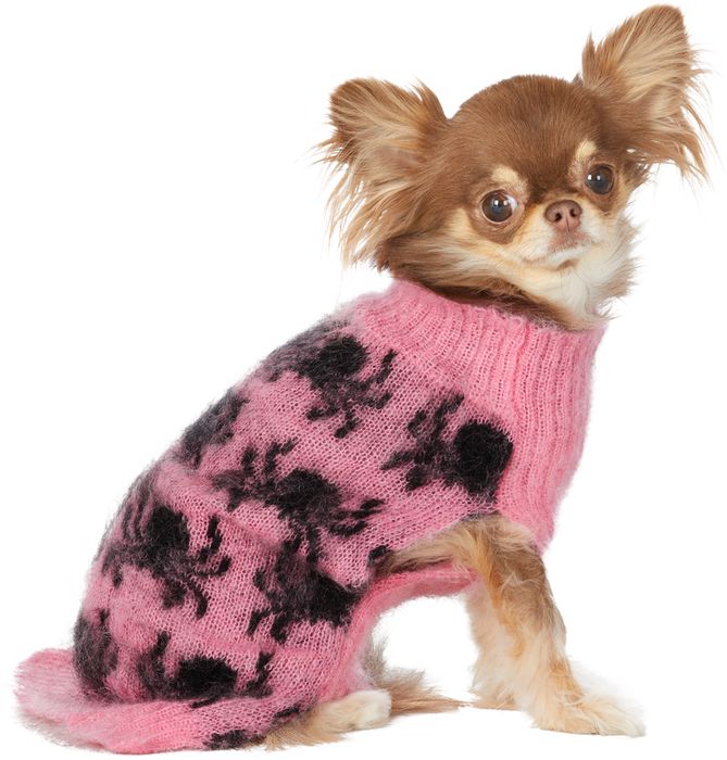 Ashley Williams Pink & Black Intarsia Spiders Dog Sweater