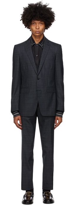 Burberry Blue Checkered English Suit