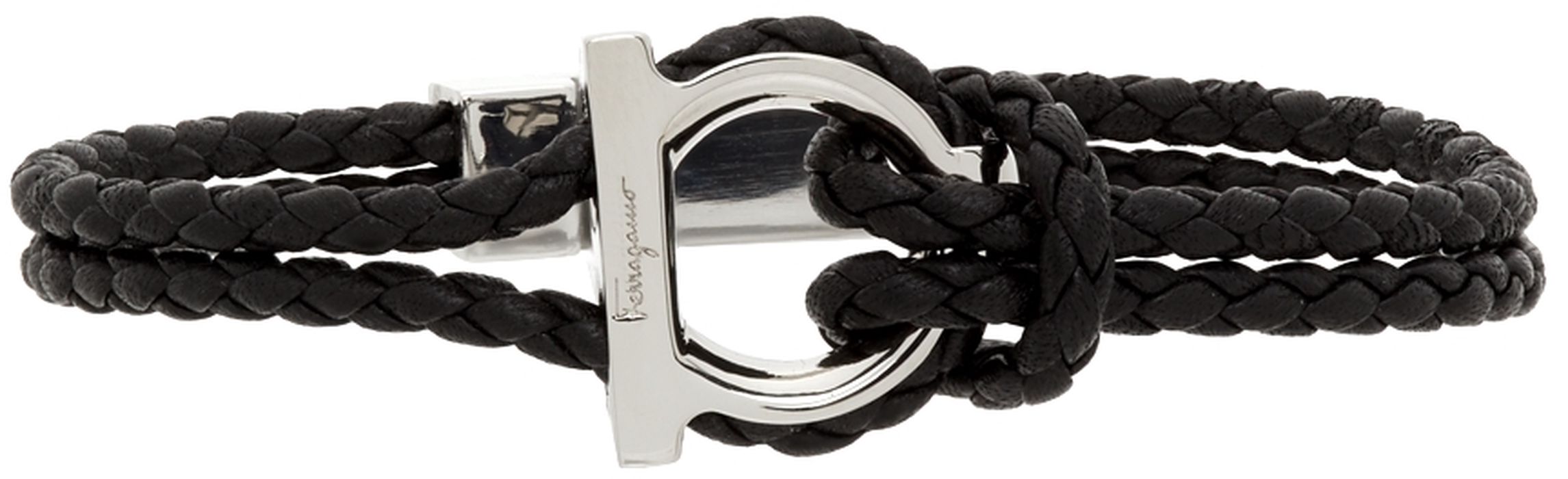 Salvatore Ferragamo Black Braided G Frame Bracelet