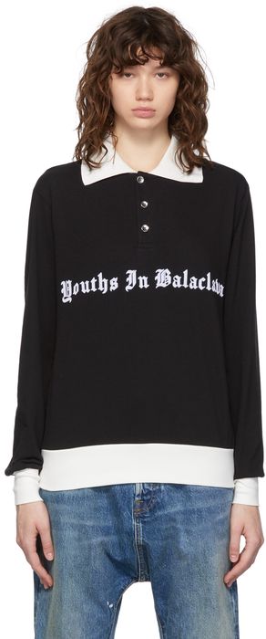 Youths in Balaclava Black & White Flocked Print Long Sleeve T-Shirt