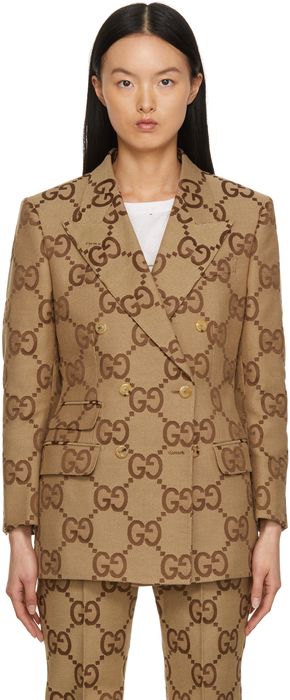 Gucci Brown 'GG' Canvas Double-Breasted Blazer