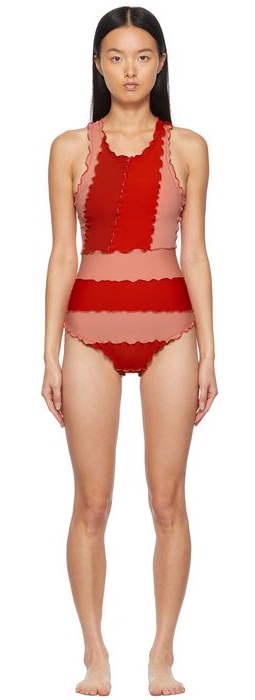 Sherris Pink & Red Racerback One-piece Swimsuit