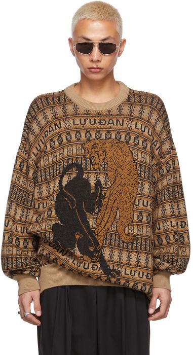 LU'U DAN SSENSE Exclusive Tan & Black Jacquard Leopards Sweater