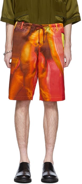Dries Van Noten Red & Orange Satin Shorts