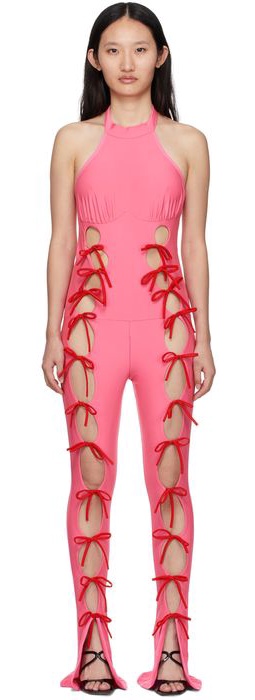 Sinead Gorey SSENSE Exclusive Pink Digital Print Neck Tie Catsuit