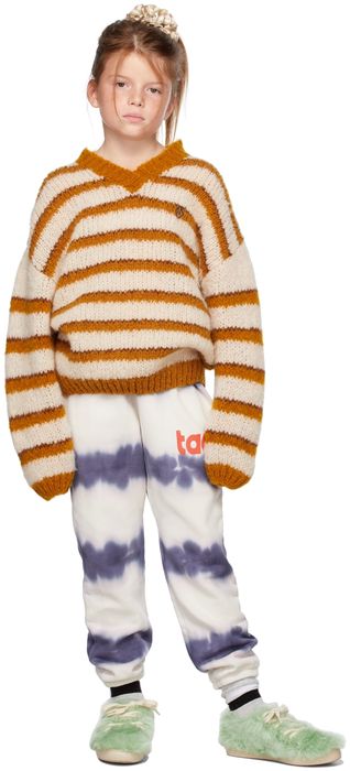 The Animals Observatory Kids Off-White & Brown Stripes Toucan Sweater