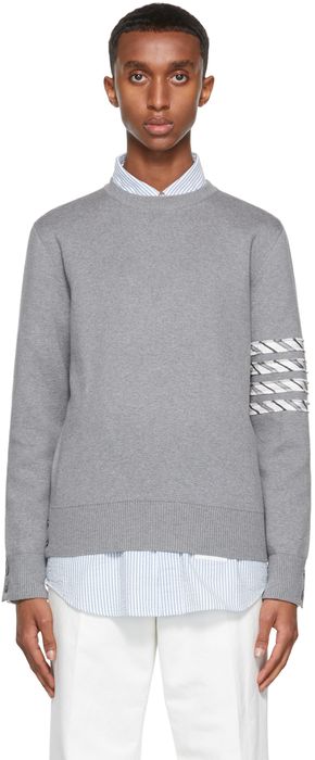 Thom Browne Grey Milano 4-Bar Stripe Crewneck Sweater