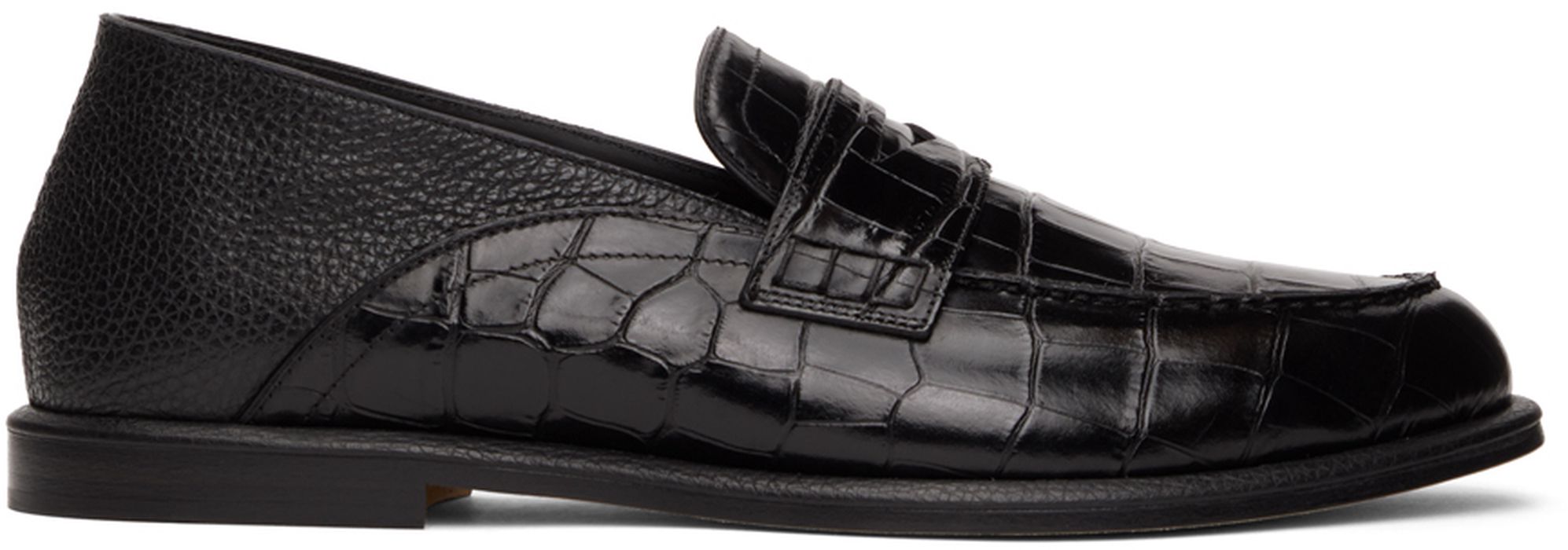 Loewe Black Croc-Embossed Slip-On Loafers