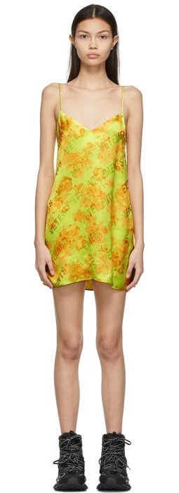 VETEMENTS Yellow Acid Flower Slip Dress