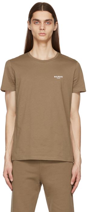 Balmain Brown Flock Logo T-Shirt