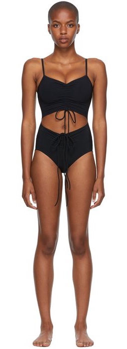 Christopher Esber Black Ruched Disconnect One-Piece Swimsuit