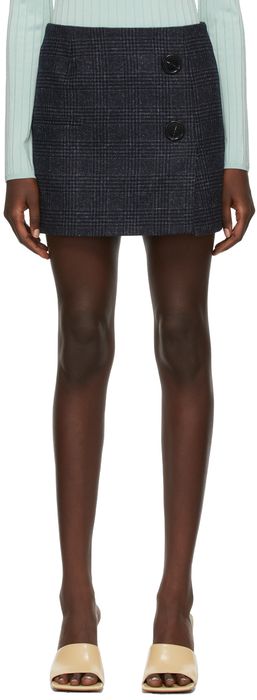 Nina Ricci Navy Wool Check Miniskirt