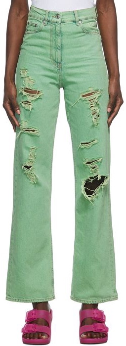 MSGM Green Distressed Jeans