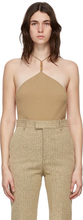 Bottega Veneta Beige Cashmere Halter Bodysuit