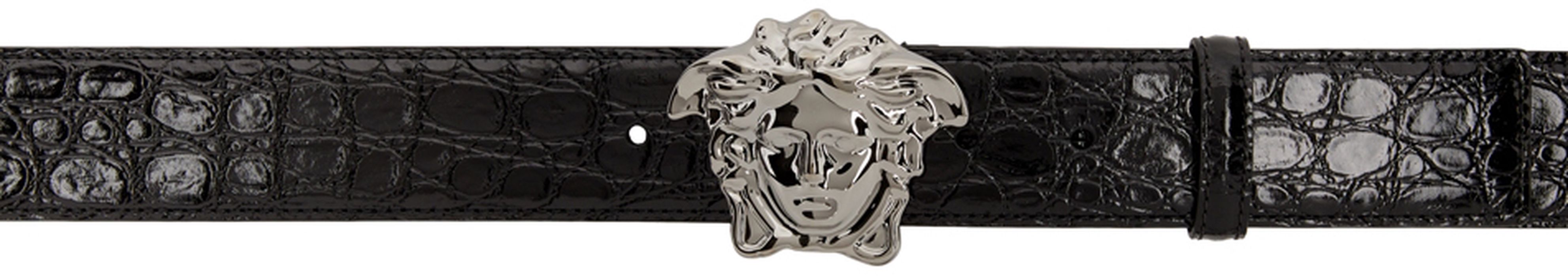 Versace Black & Silver Croc 'La Medusa' Belt