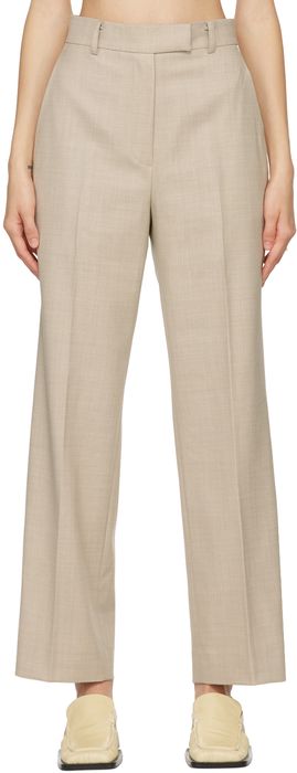Blossom Beige Wool Straight Trousers