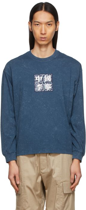 Li-Ning Blue Washed Graphic Long Sleeve T-Shirt