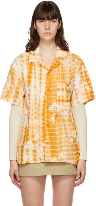 Andersson Bell Yellow & White Tie-Dyed Embroidery Shirt
