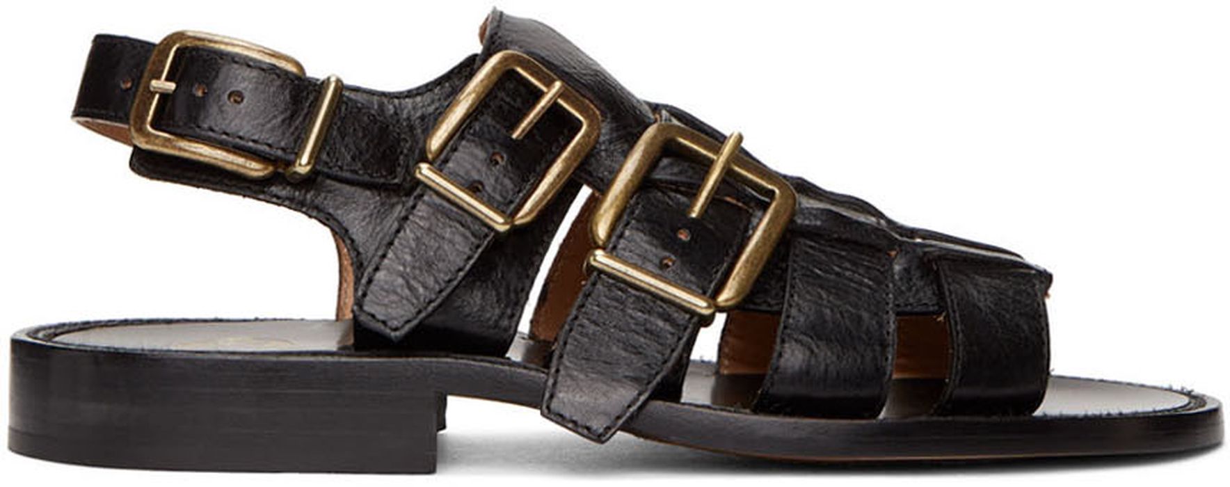Dries Van Noten Black Leather Sandals