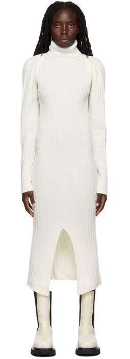 Recto Off-White Wool Ribbed Dress