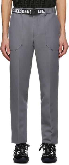 Fendi Grey Wool Belted Trousers