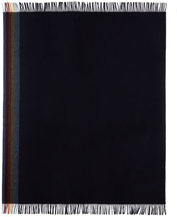 Paul Smith Navy Wool & Cashmere Artist Stripe Blanket