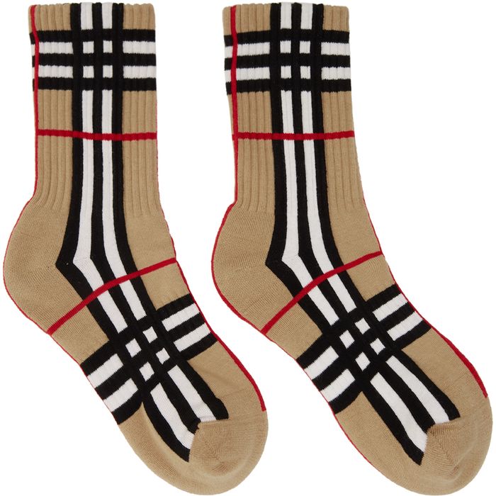 Burberry Beige Intarsia Check Technical Stretch Socks