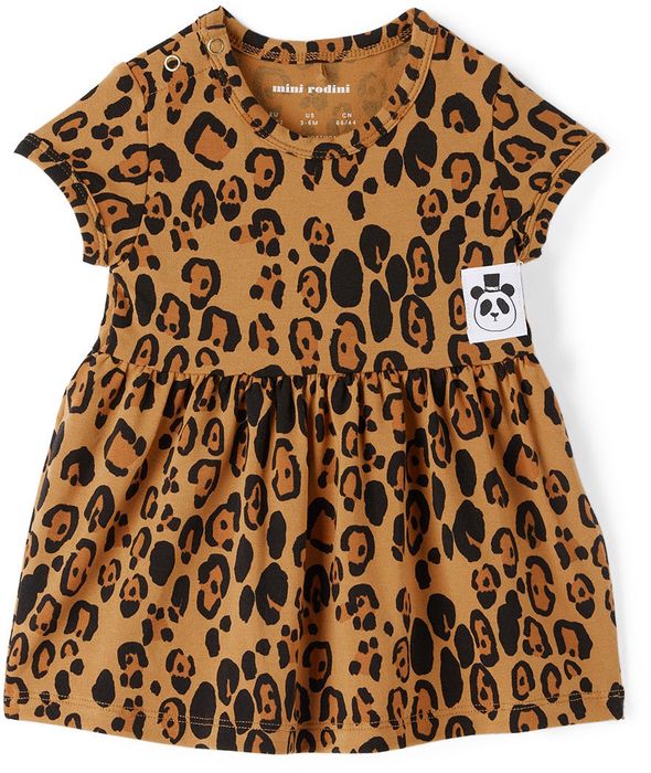 Mini Rodini Baby Beige & Black Basic Leopard Dress