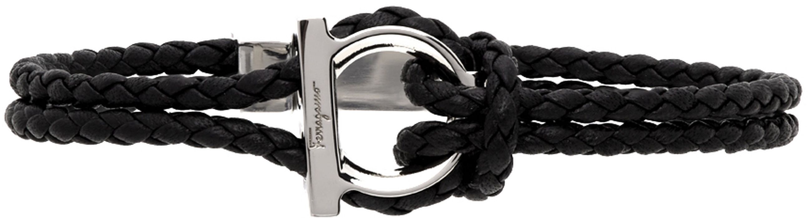 Salvatore Ferragamo Black Braided Gancini Bracelet
