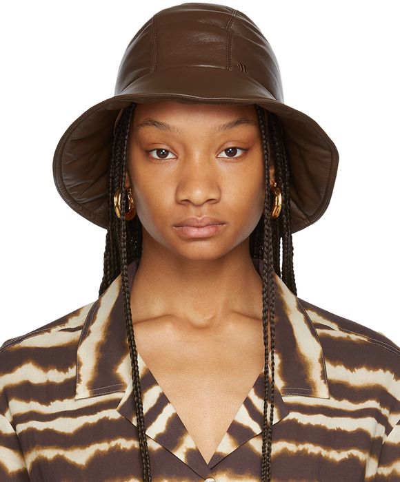 Nanushka Brown Vegan Leather Cameron Bucket Hat