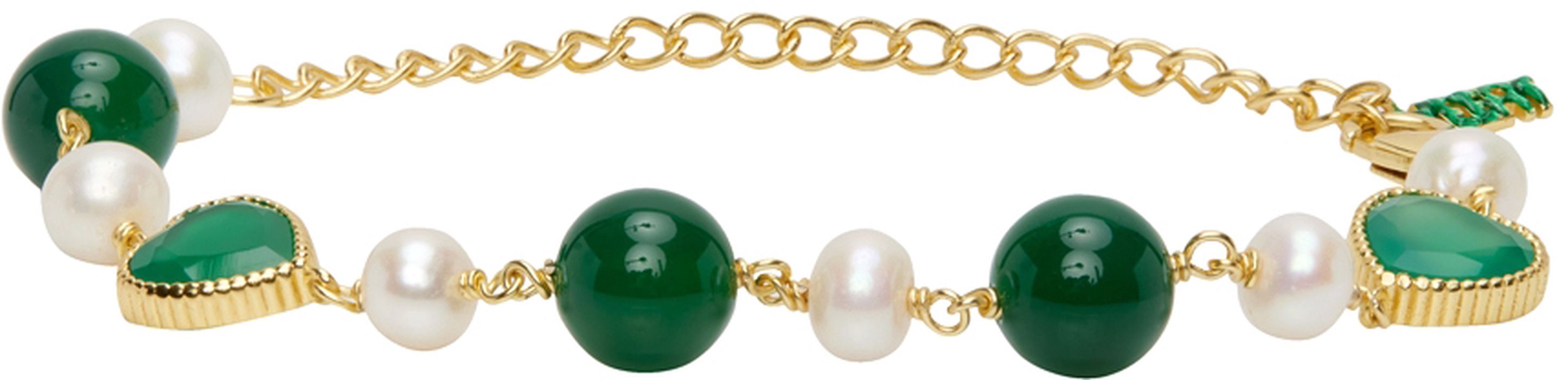 VEERT Gold & Green Onyx Pearl Bracelet