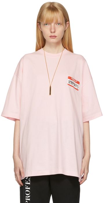 VETEMENTS Pink 'My Name Is' T-Shirt