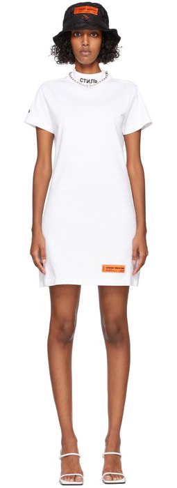 Heron Preston White Logo Turtleneck Short Sleeve Dress