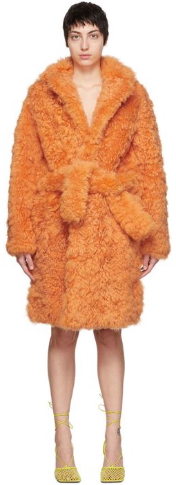 Bottega Veneta Orange Shearling Fluffy Coat