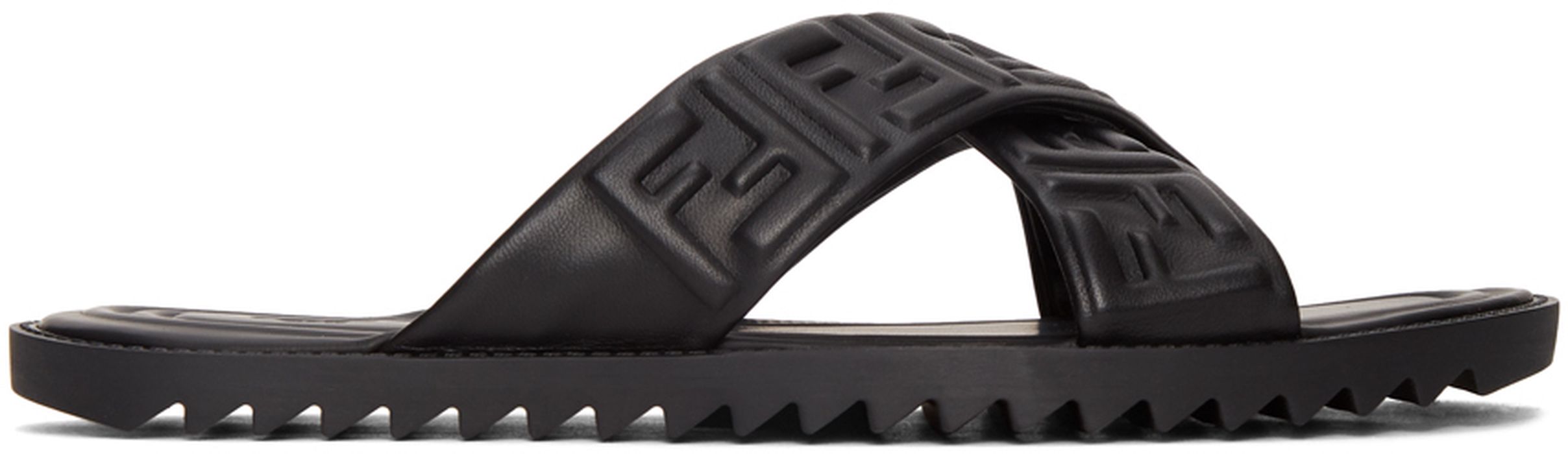 Fendi Black Leather 'Forever Fendi' Slides