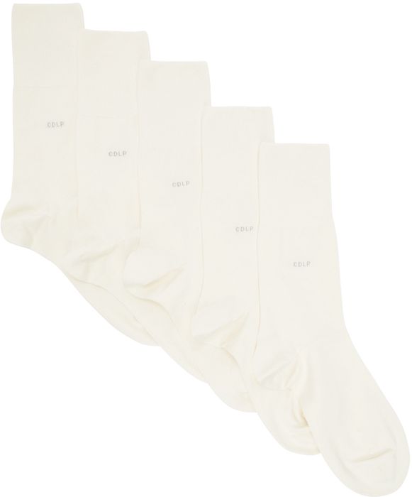 CDLP Five-Pack White Bamboo Mid-Length Socks