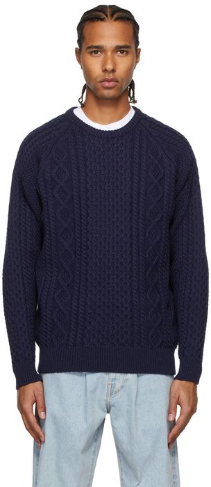 Noah Navy Wool Fisherman Sweater