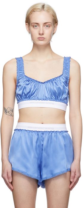 alexanderwang.t Blue Ruched Silk Charmeuse Bra