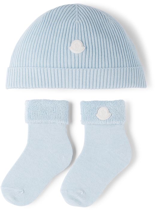 Moncler Enfant Baby Blue Beanie & Socks Set