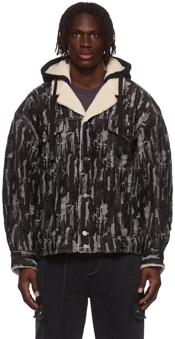 Chen Peng Black & Grey Pattern Denim Jacket