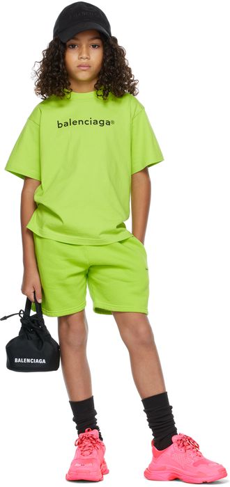 Balenciaga Kids Kids Green & Black Copyright Shorts