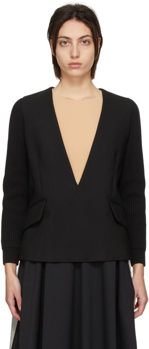 MM6 Maison Margiela Black Wool Blazer V-Neck Sweater
